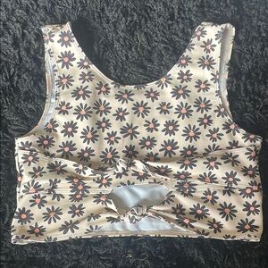 Girls XXL Floral Beige Tank Top with Black and Orange Flowers